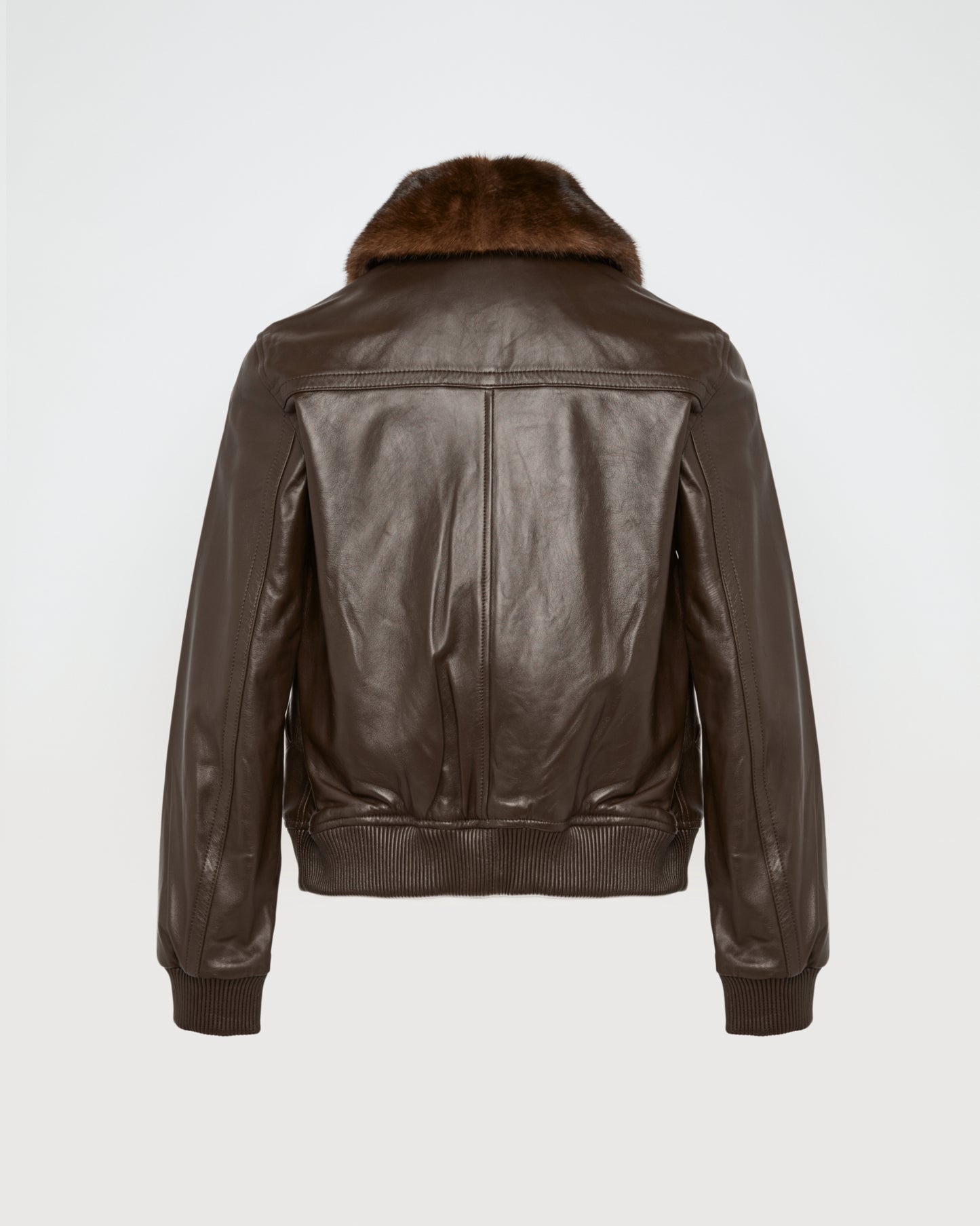 Veste bomber en cuir d'agneau avec col amovible en fourrure de vison