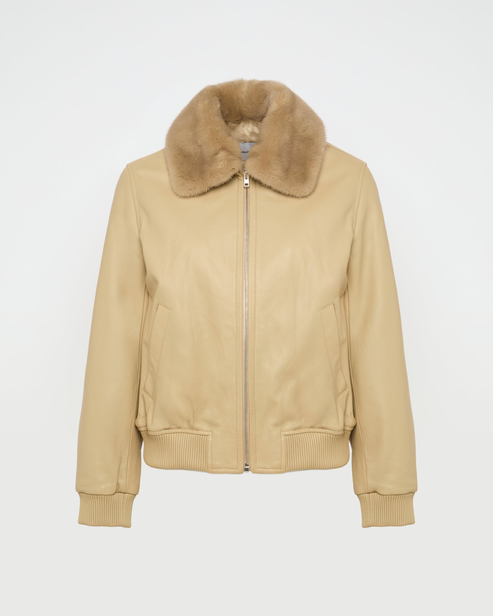 Lamb leather bomber jacket with mink collar - Beige - Yves Salomon