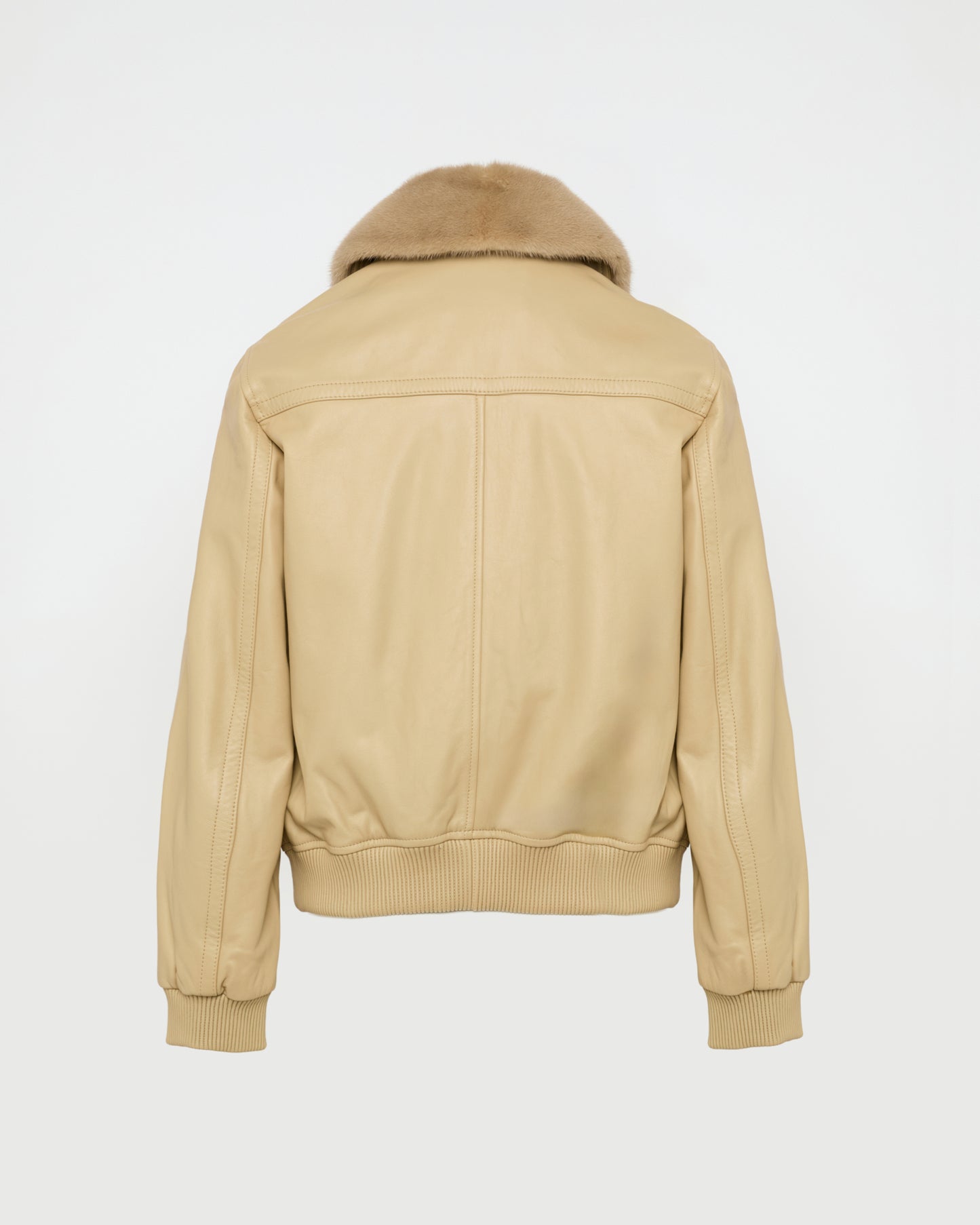 Veste bomber en cuir d'agneau avec col amovible en fourrure de vison