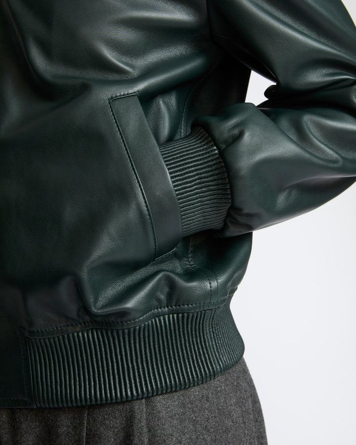 Veste bomber en cuir d'agneau avec col amovible en fourrure de vison- Yves Salomon - Nouvelle collection Automne Hiver