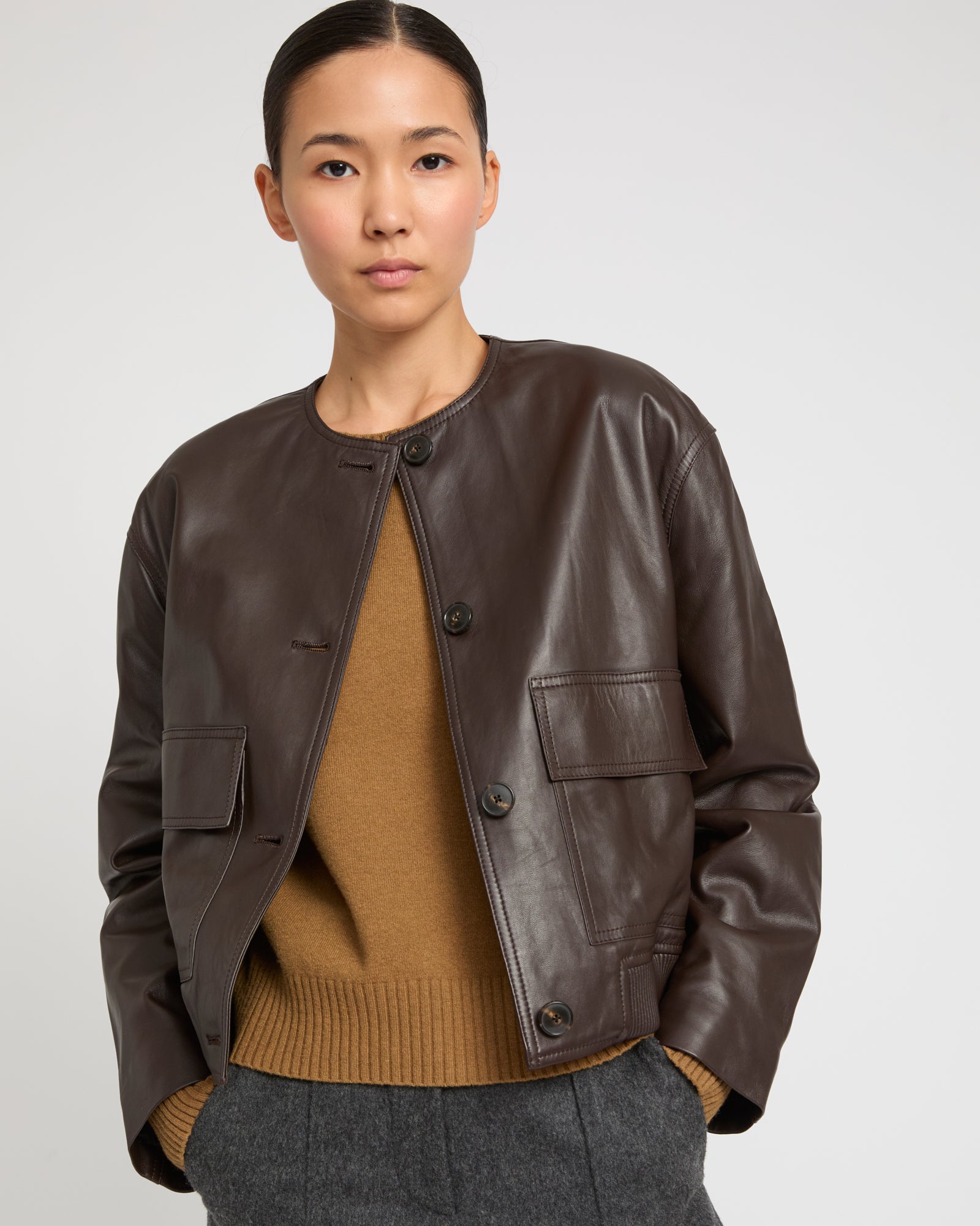 Lamb leather jacket - Brown - Yves Salomon