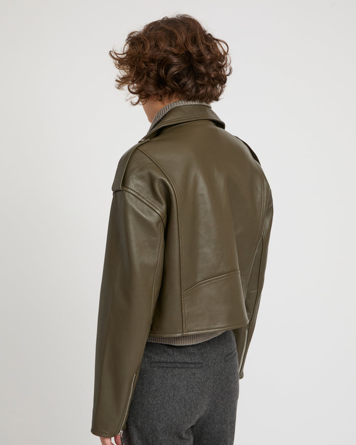 Cropped lambskin biker jacket