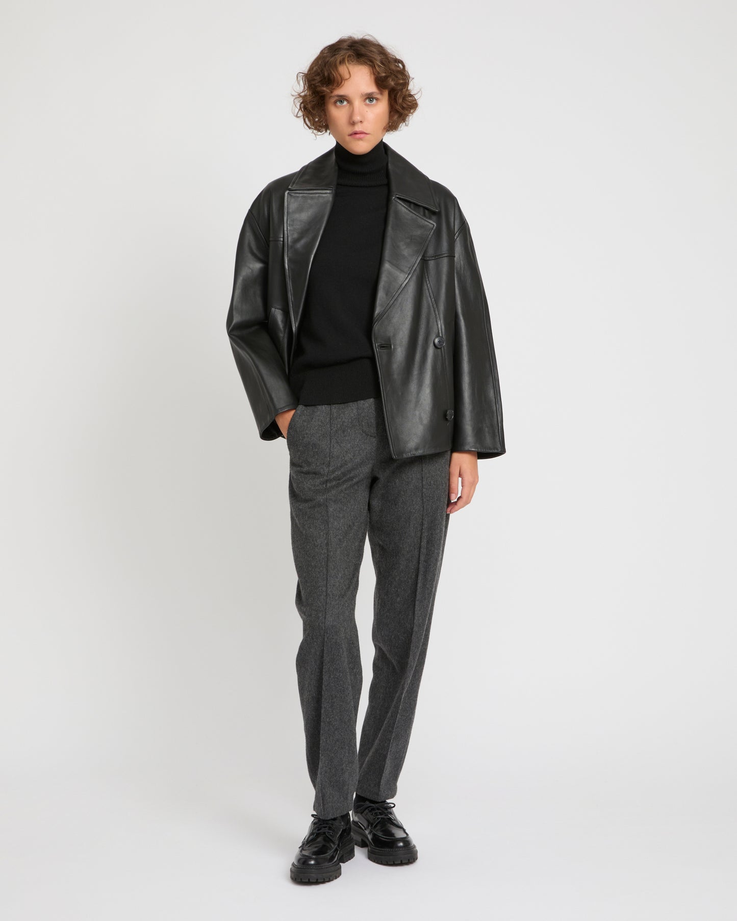 Lamb leather peacoat