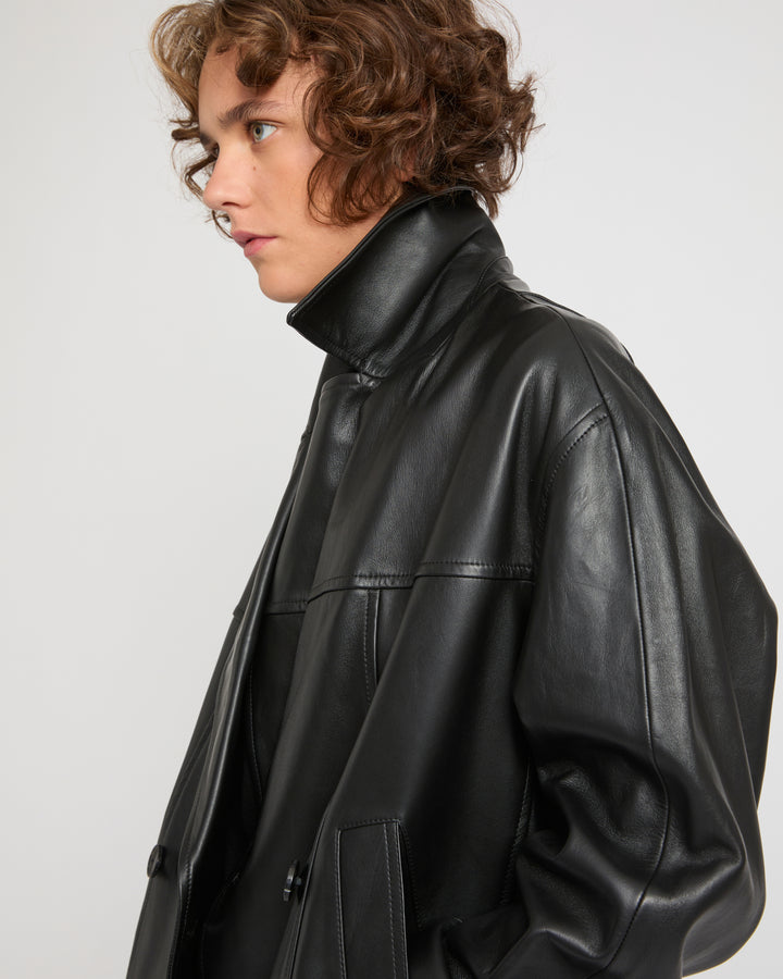 Lamb leather peacoat