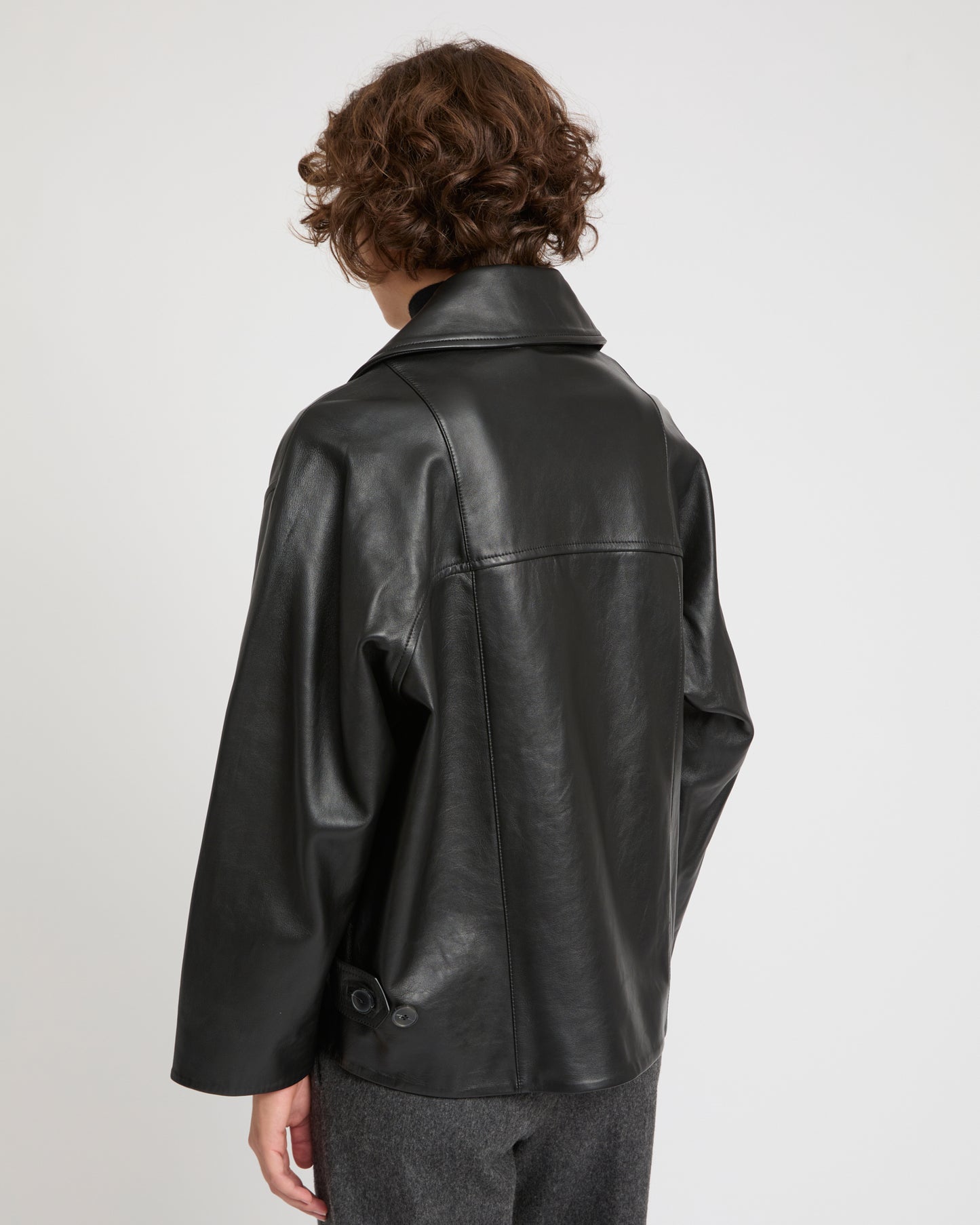 Lamb leather peacoat