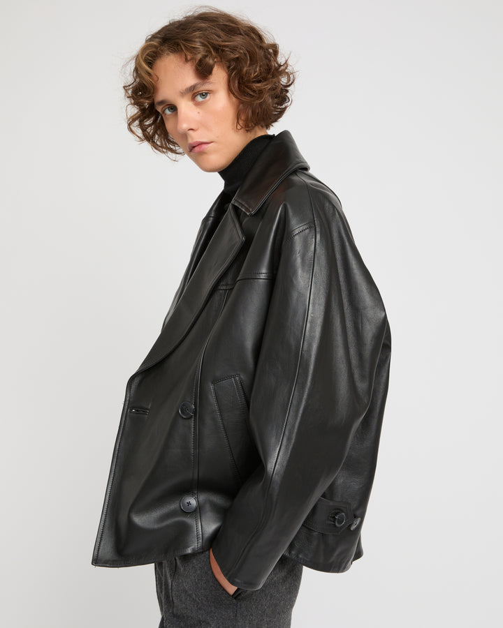 Lamb leather peacoat