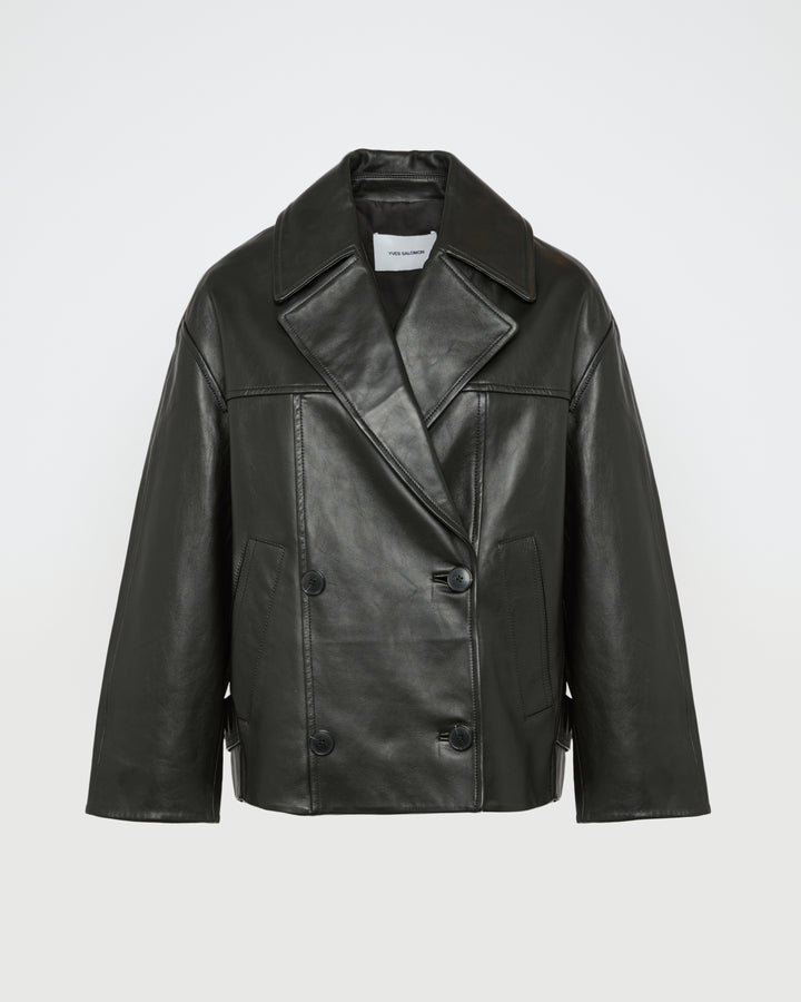 Black Friday - Yves Salomon - Caban en cuir d'agneau - noir - vue face