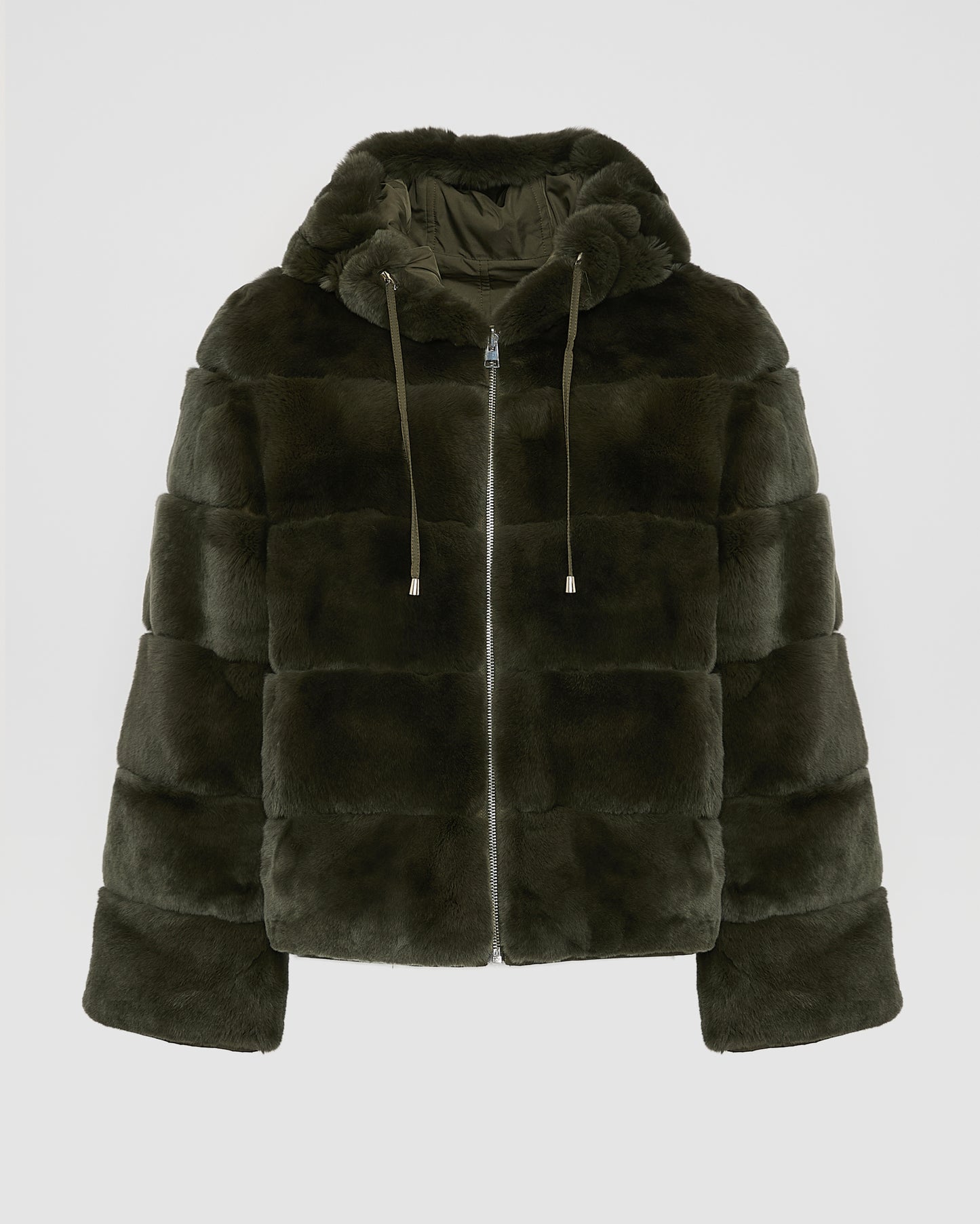 Veste à capuche en fourrure de lapin rex réversible tissu technique -Yves Salomon