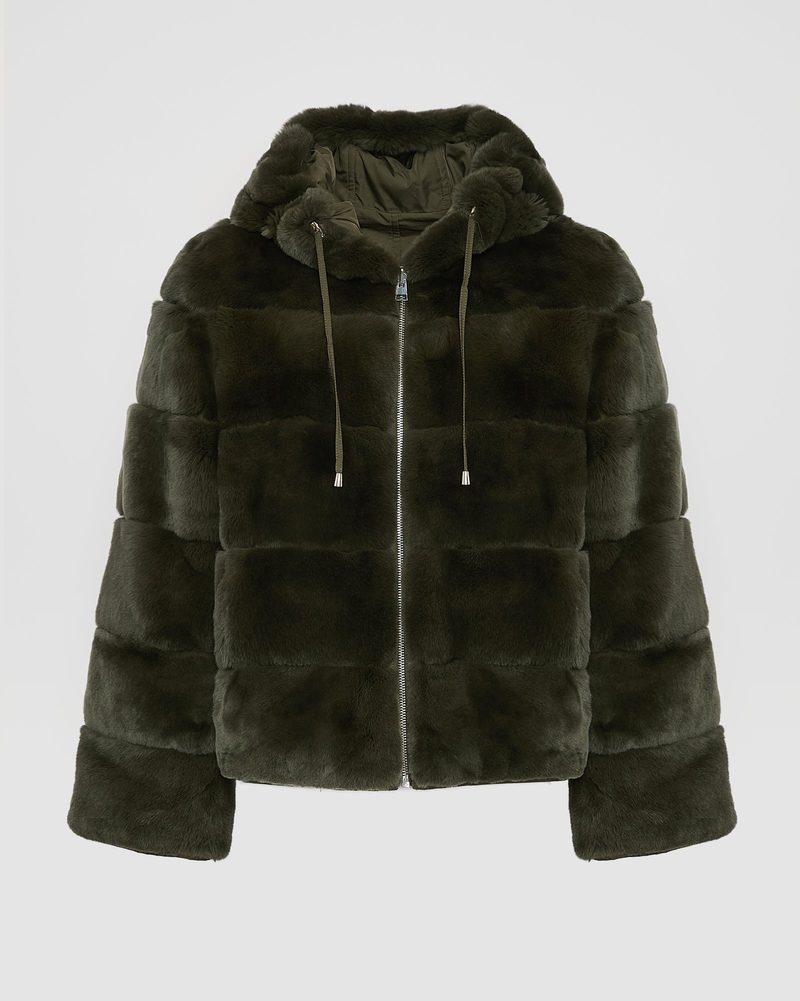 Veste à capuche en fourrure de lapin rex réversible tissu technique -Yves Salomon