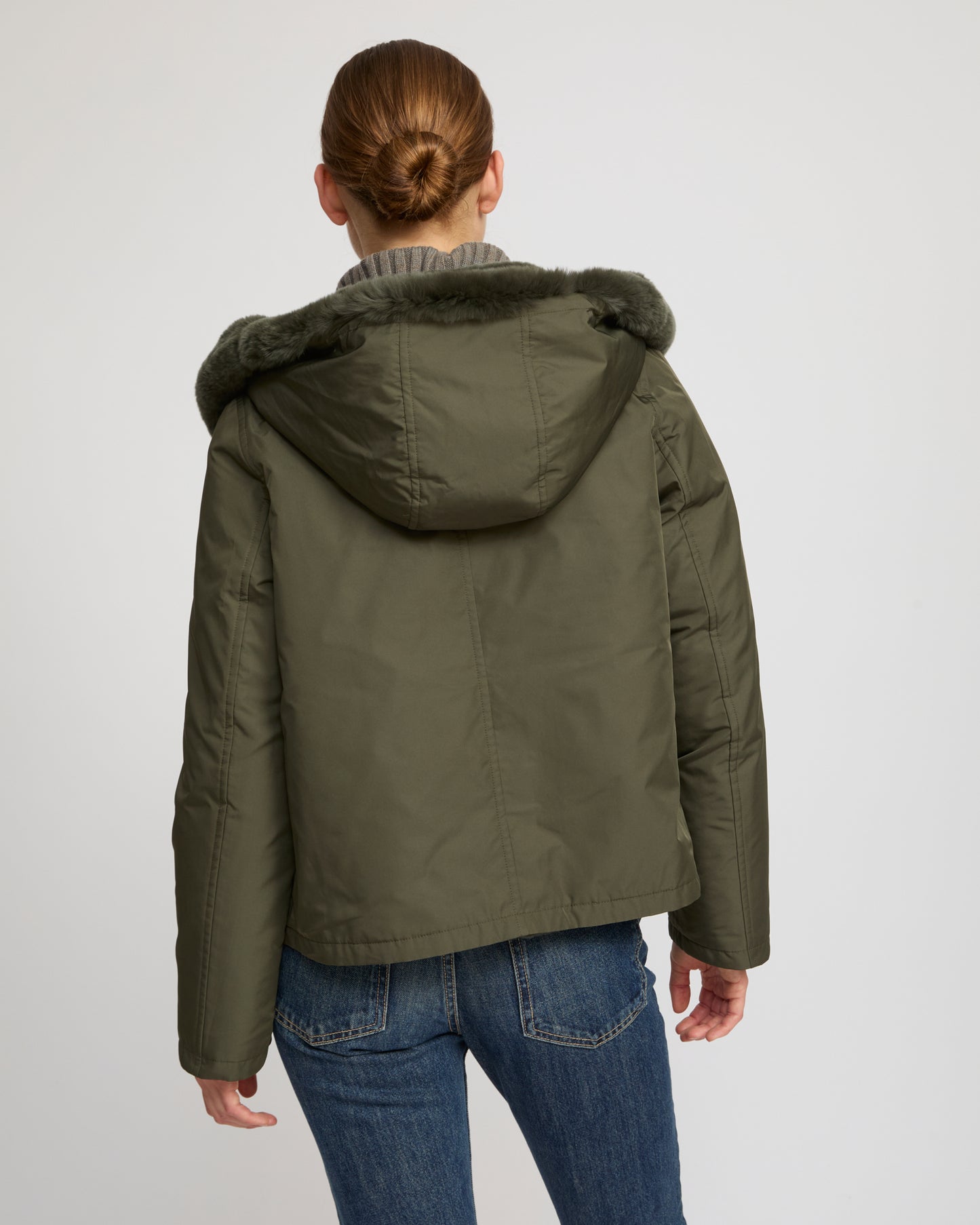 Veste à capuche en fourrure de lapin rex réversible tissu technique -Yves Salomon