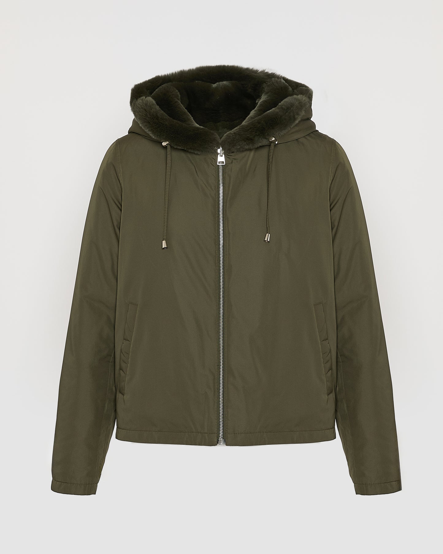 Veste à capuche en fourrure de lapin rex réversible tissu technique -Yves Salomon