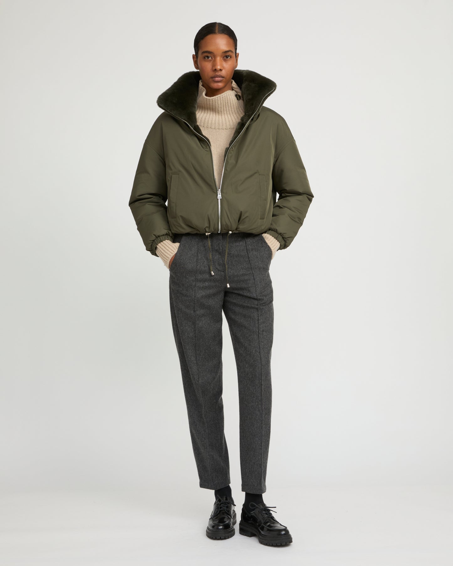 Veste boxy en fourrure de lapin rex réversible tissu technique -Yves Salomon