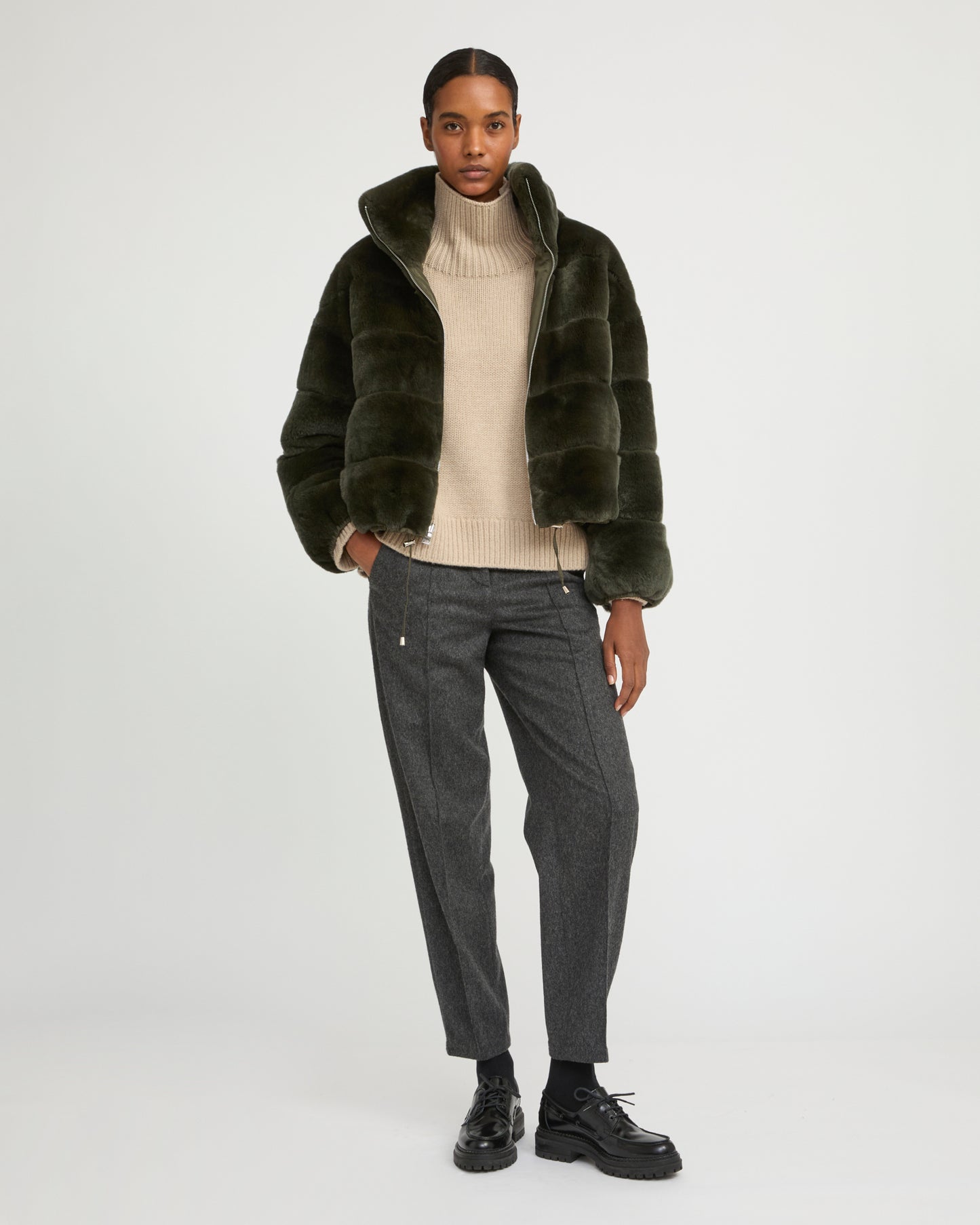 Veste boxy en fourrure de lapin rex réversible tissu technique -Yves Salomon