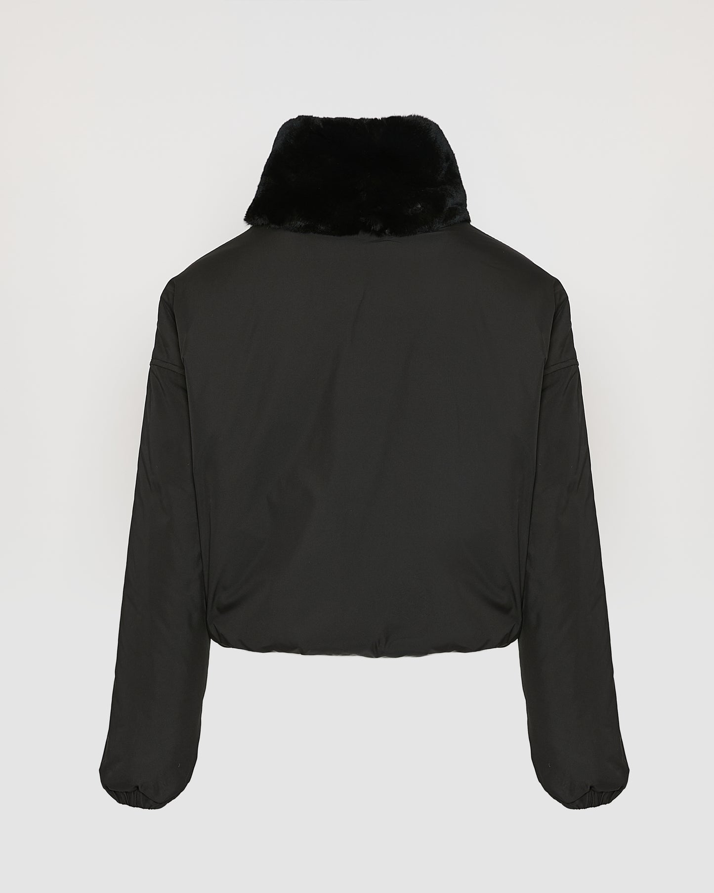 Boxy jacket in technical fabric reversible rex rabbit fur