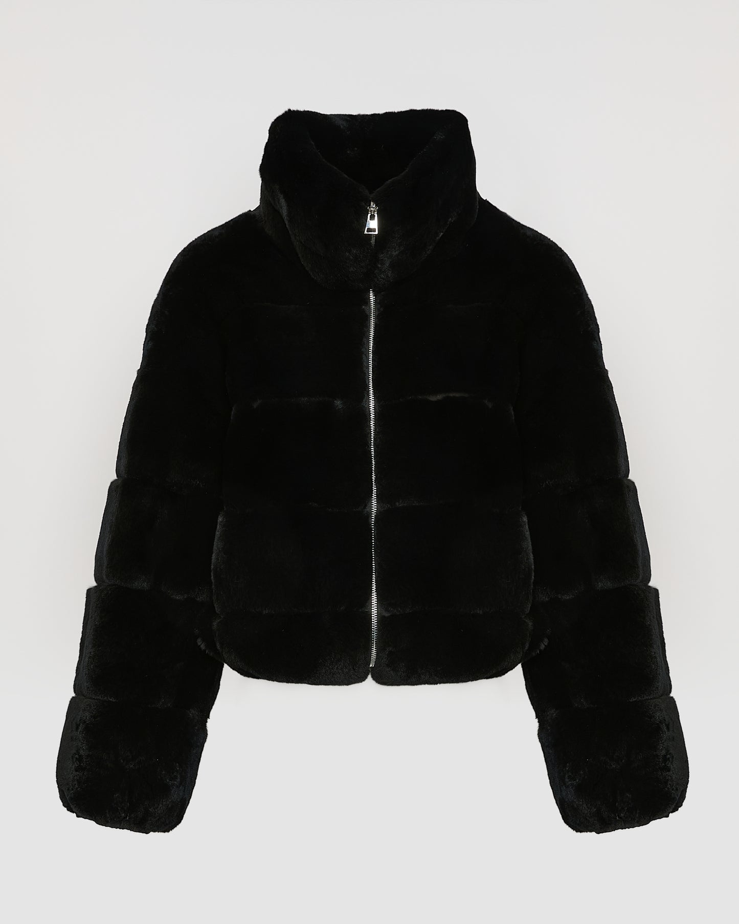 Boxy jacket in technical fabric reversible rex rabbit fur