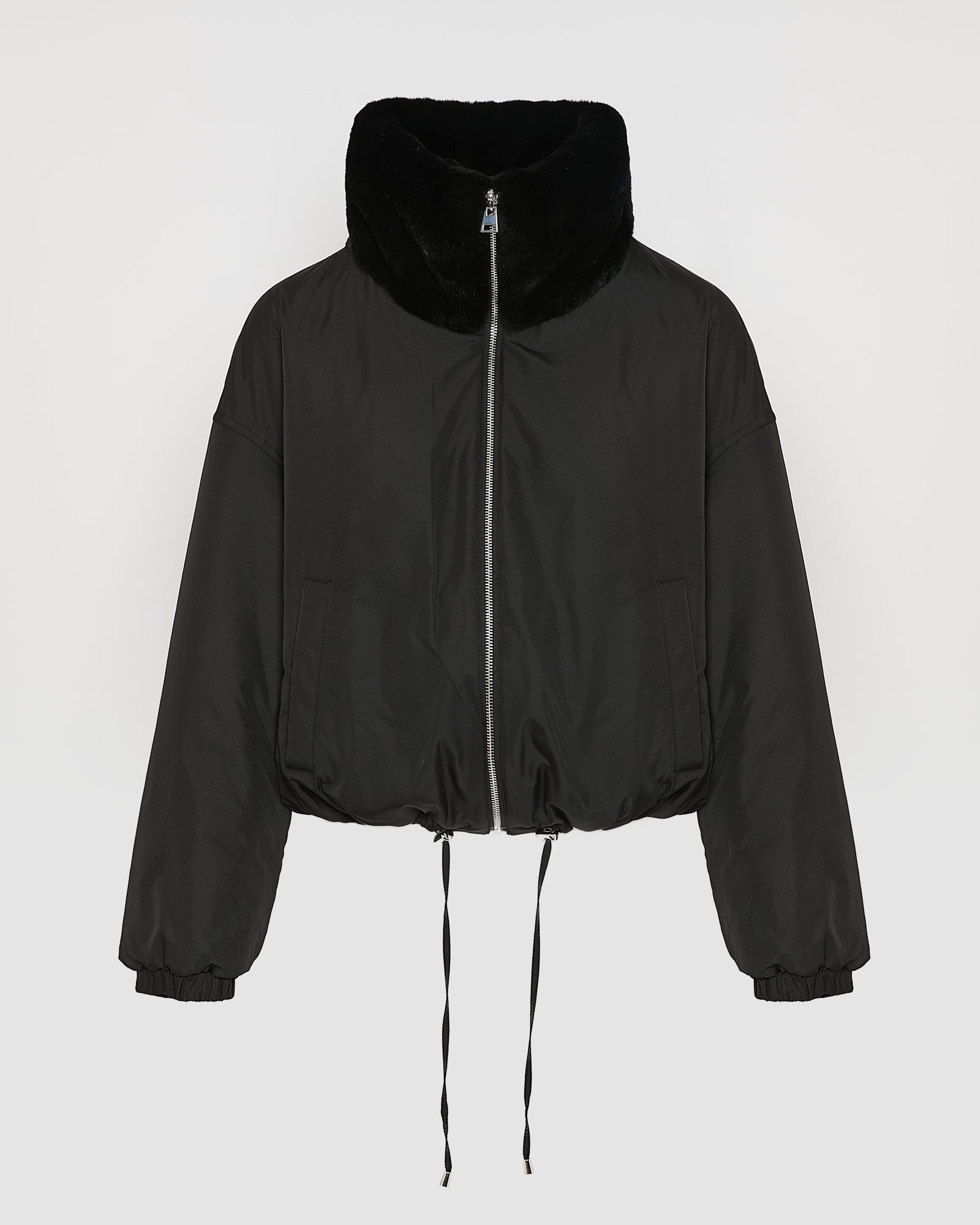 Boxy jacket in technical fabric reversible rex rabbit fur – Yves