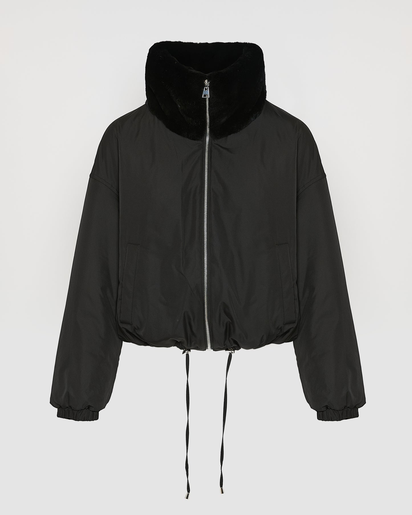 Boxy jacket in technical fabric reversible rex rabbit fur