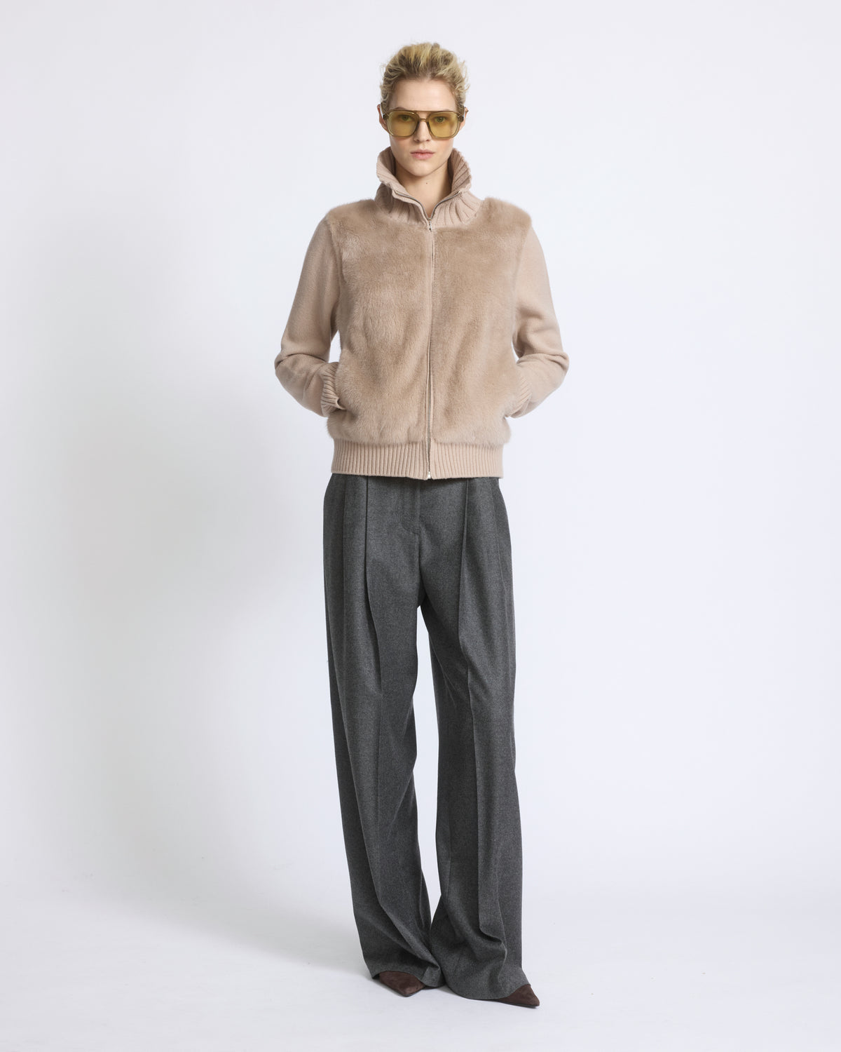 Veste en fourrure de vison et maille Mérinos - Yves Salomon - Nouvelle collection Automne Hiver
