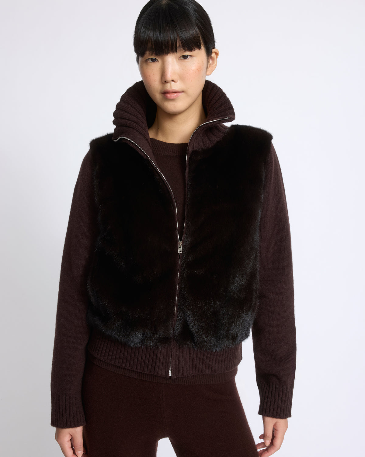 Veste en fourrure de vison et maille Mérinos - Yves Salomon - Nouvelle collection Automne Hiver