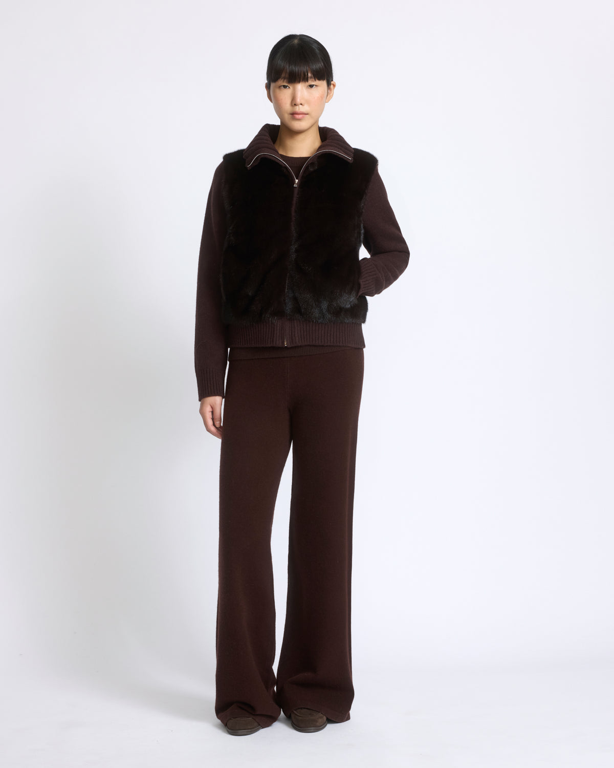 Veste en fourrure de vison et maille Mérinos - Yves Salomon - Nouvelle collection Automne Hiver