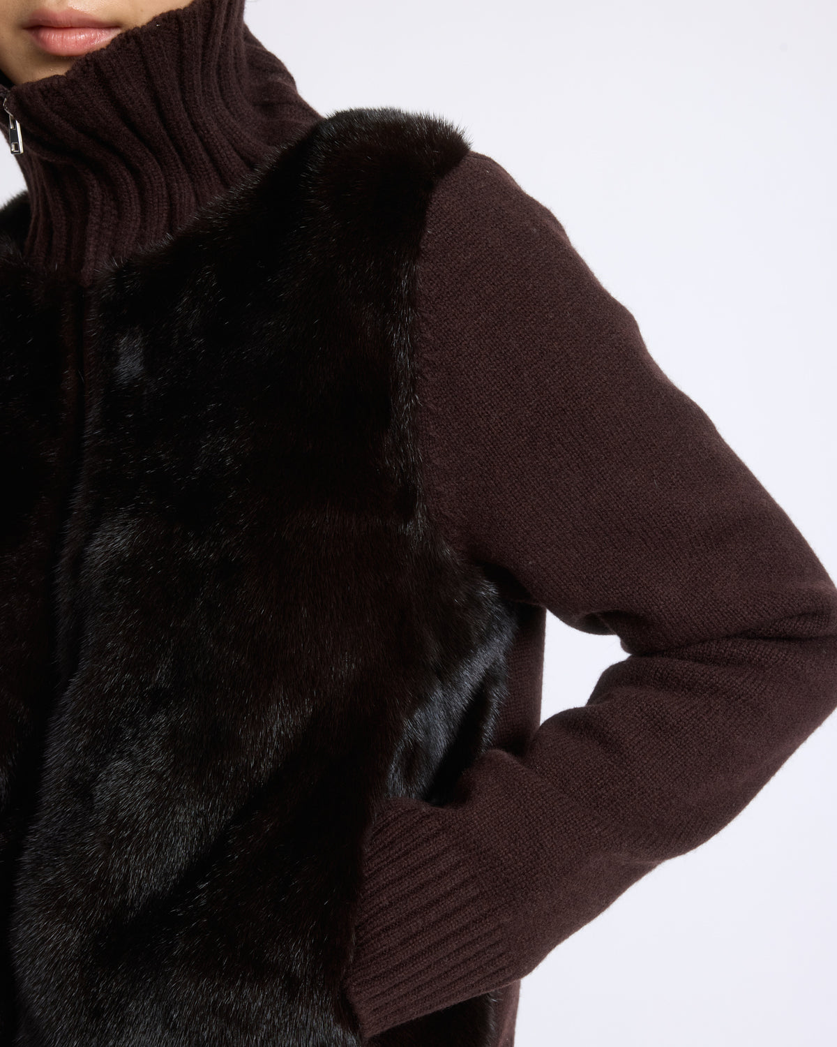 Veste en fourrure de vison et maille Mérinos - Yves Salomon - Nouvelle collection Automne Hiver