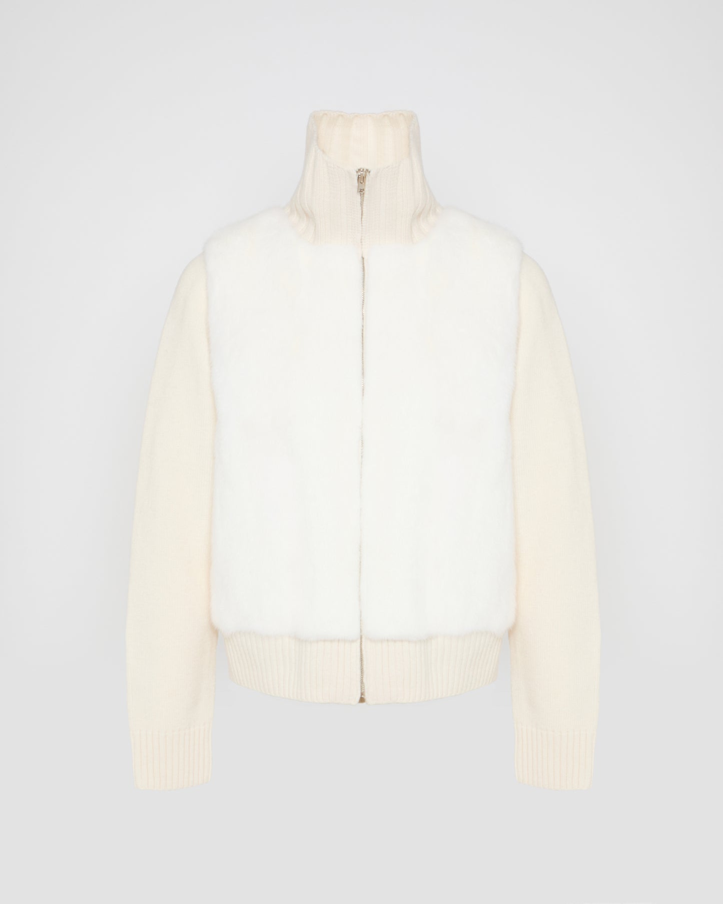 Veste en fourrure de vison et maille Mérinos