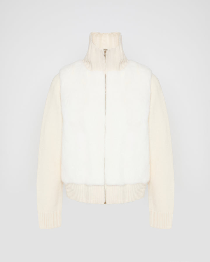Veste en fourrure de vison et maille Mérinos