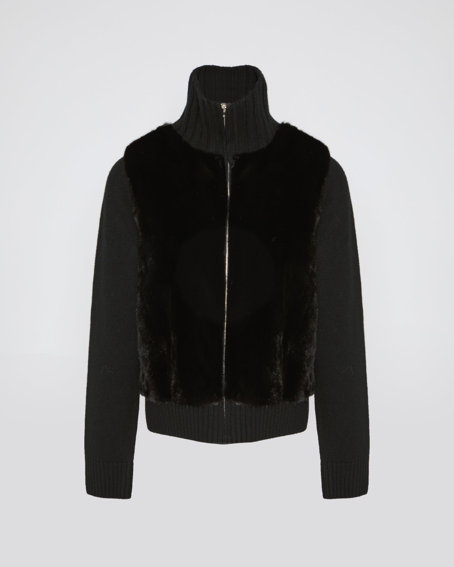 Veste en fourrure de vison et maille Mérinos