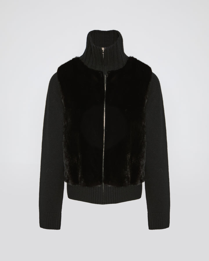 Veste en fourrure de vison et maille Mérinos