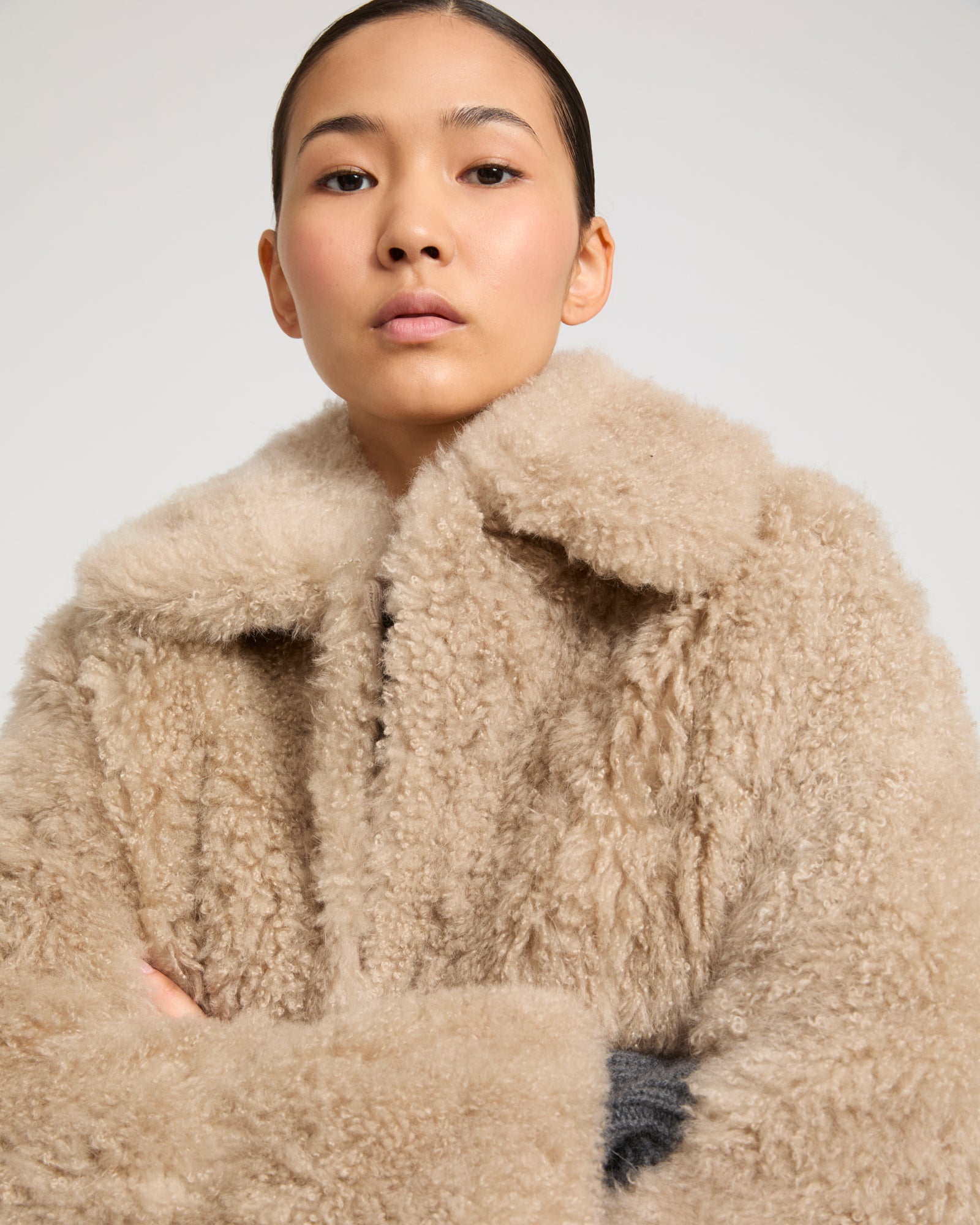 Cashmere lambskin & Merino knit jacket - Beige - Yves Salomon