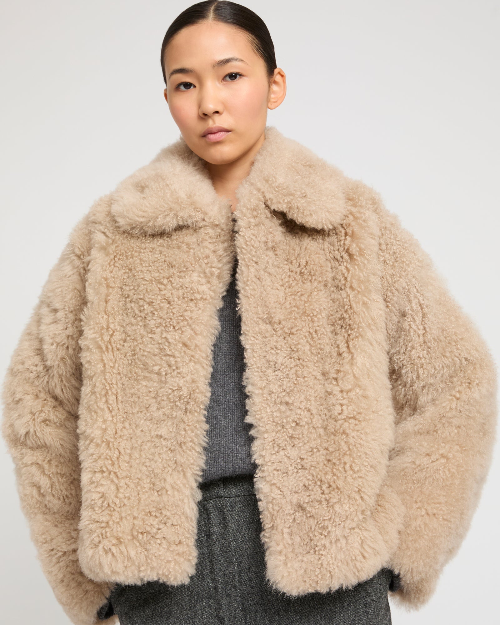 Cashmere lambskin & Merino knit jacket - Beige - Yves Salomon