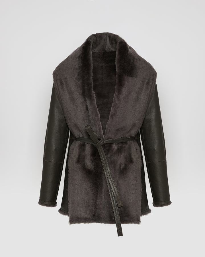 Long draped lambskin shearling jacket