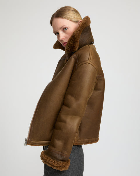 Gonfio Merino lambskin boxy jacket - Brown - Yves Salomon