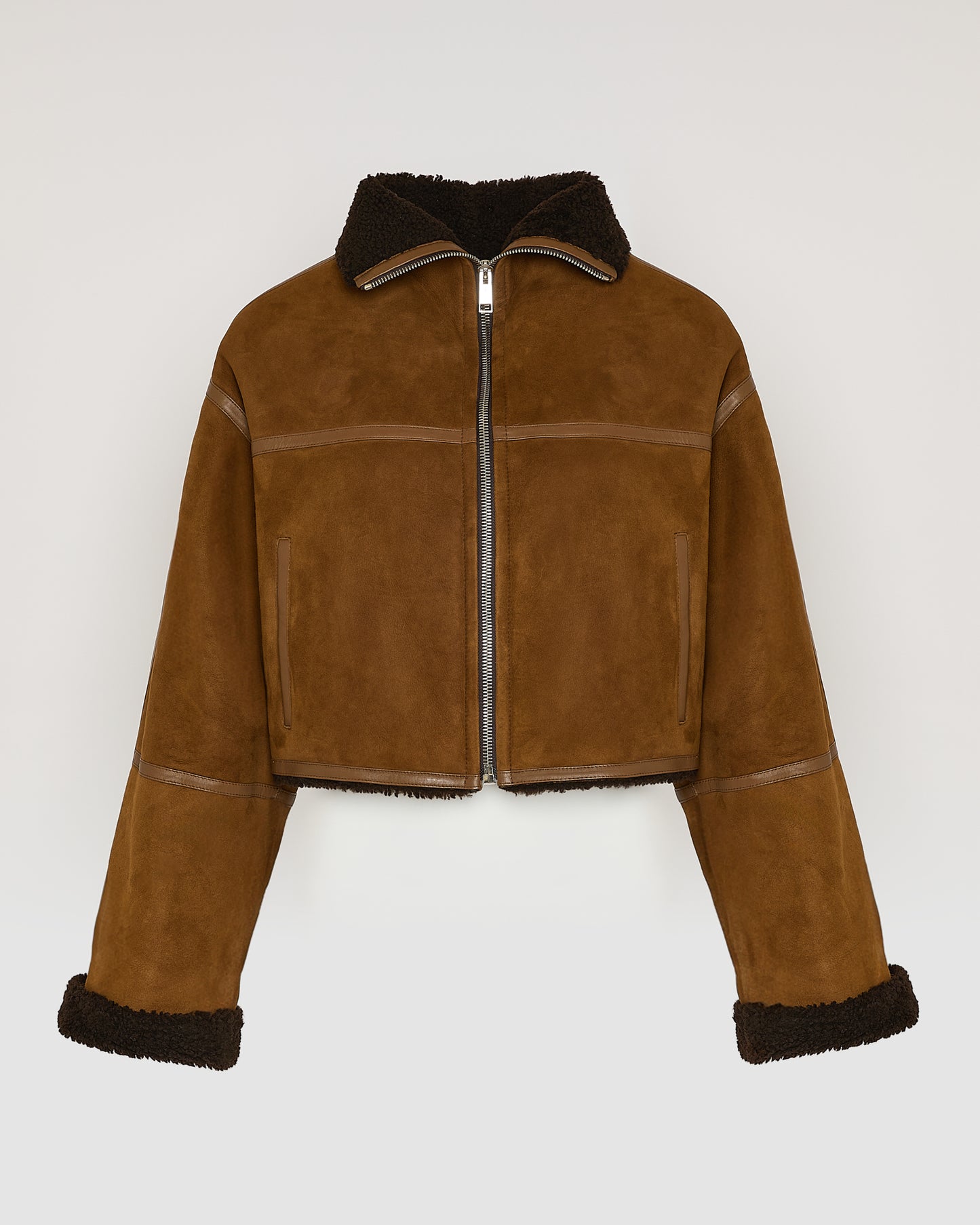 Veste croppée en agneau Mérinos suède -Yves Salomon
