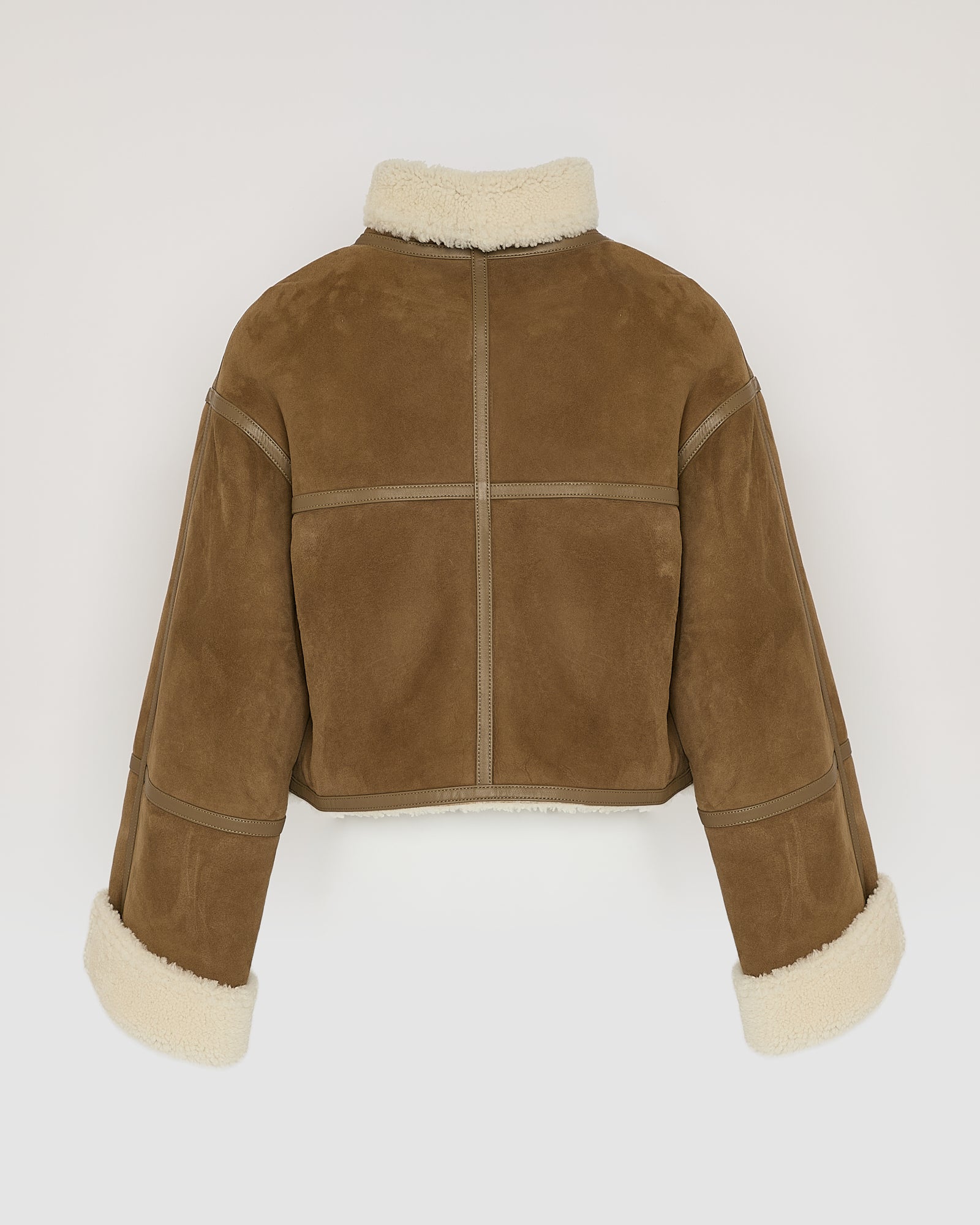 Suede Merino lambskin cropped jacket - Camel - Yves Salomon