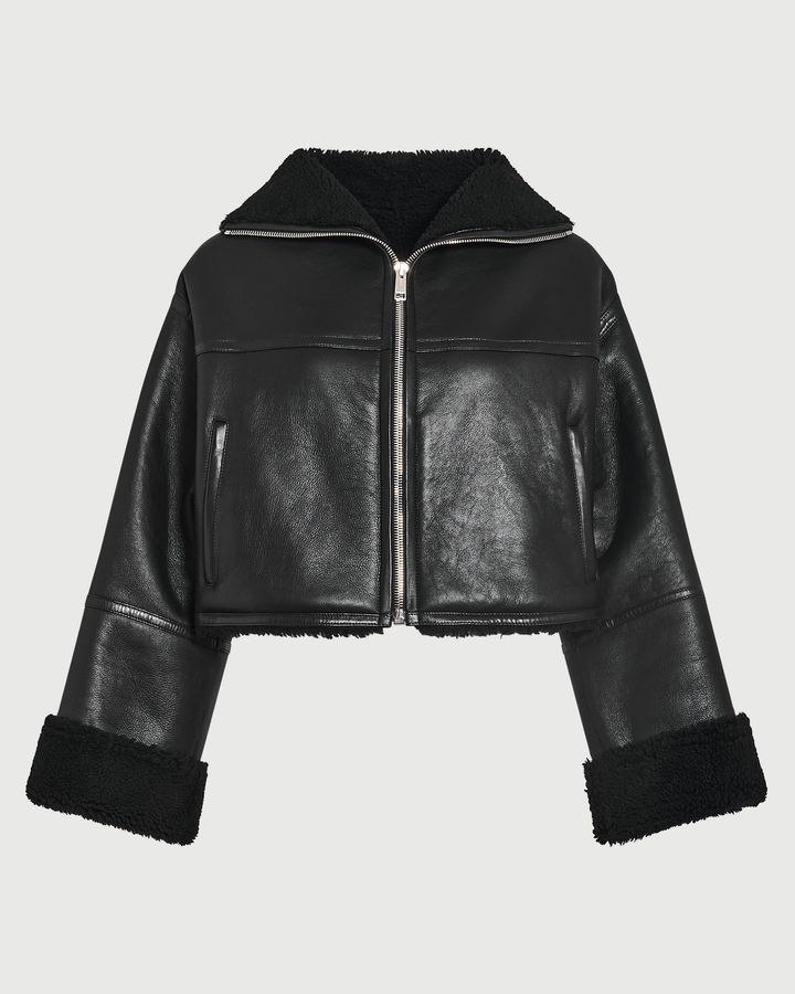 Veste courte en agneau Mérinos suède