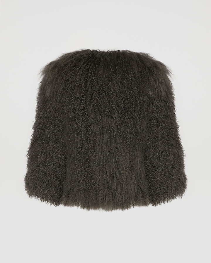 Black Friday - Yves Salomon - Veste courte en agneau de Mongolie - gris - vue dos