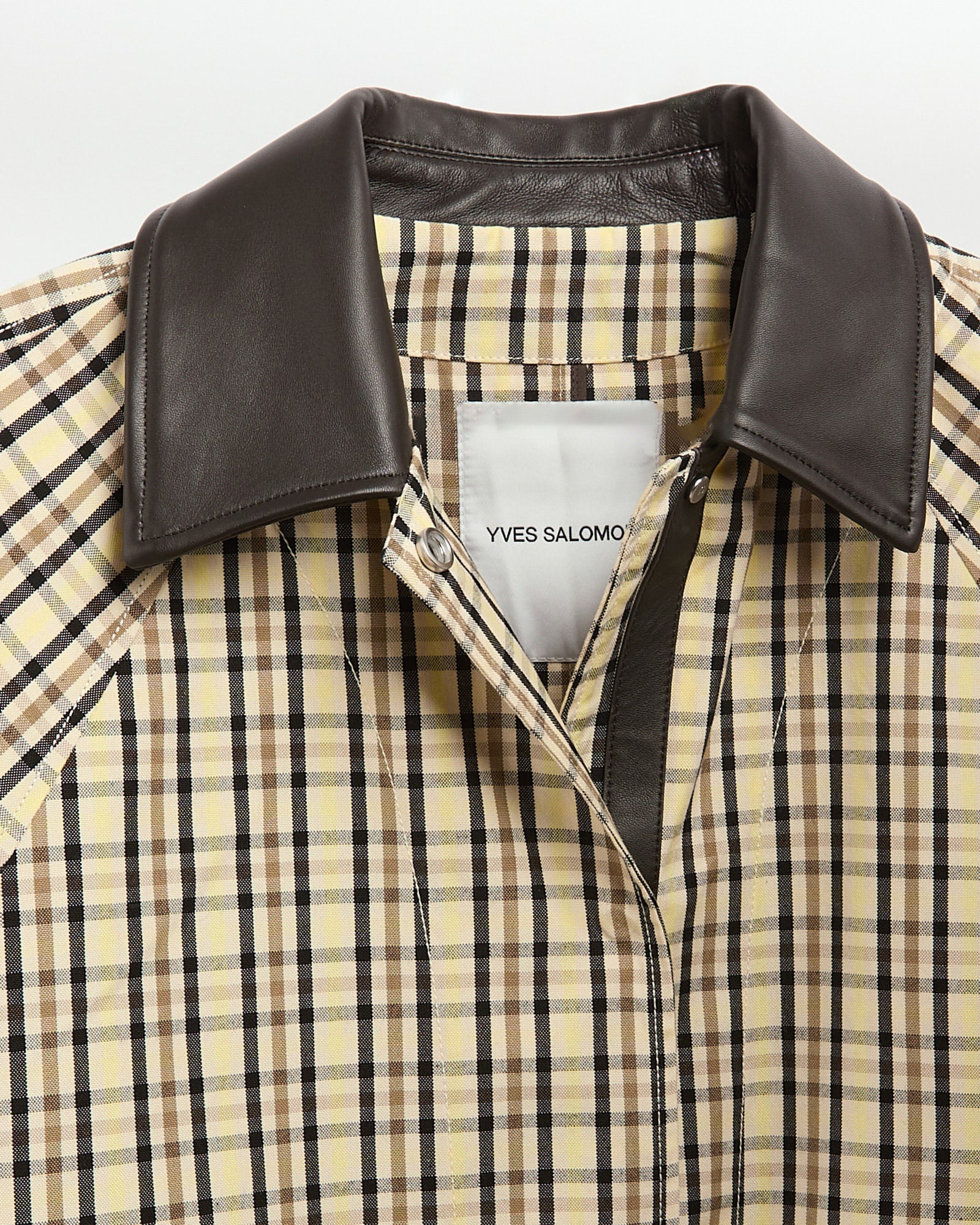 Parka en tissu jacquard motif carreaux avec col en cuir -Yves salomon - Nouvelle collection Printemps Été