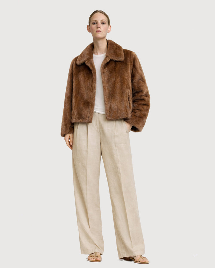 Veste caban en fourrure de vison long poil