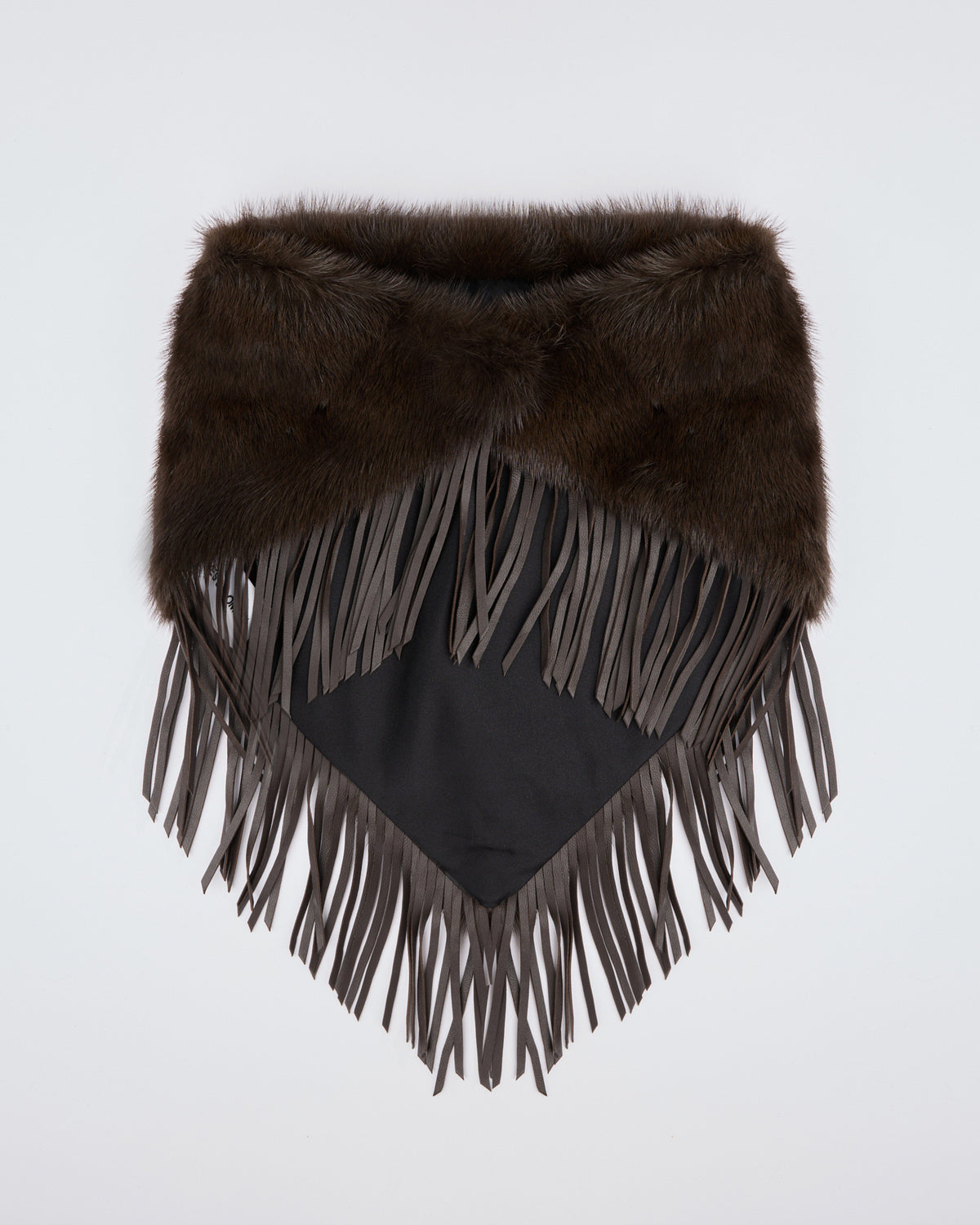 Bandana en fourrure de vison et franges en cuir d'agneau - Yves Salomon - Nouvelle collection Automne Hiver