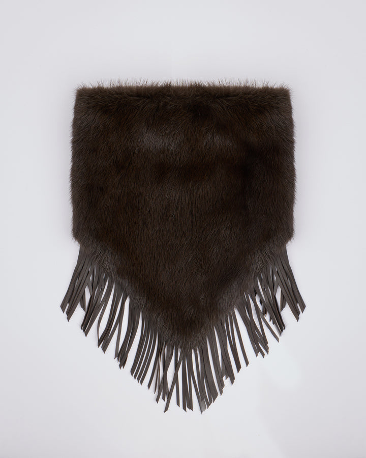 Bandana en fourrure de vison et franges en cuir d'agneau - Yves Salomon - Nouvelle collection Automne Hiver