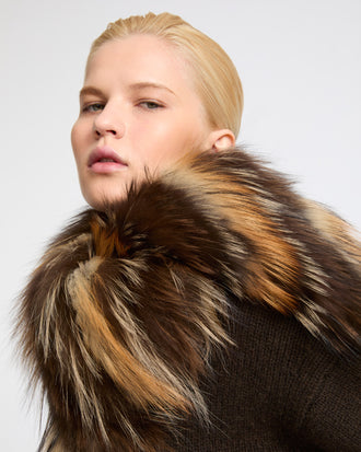 Écharpe en fourrure de renard galonnée- Yves Salomon - Nouvelle collection Automne Hiver