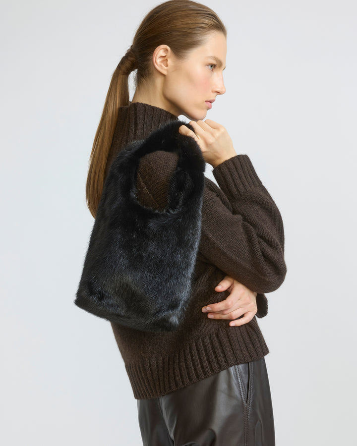 Sac en fourrure de vison avec cuir d'agneau