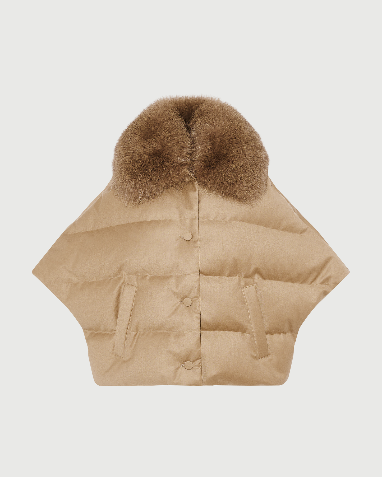 Cape en flanelle avec col amovible en fourrure de renard- Yves Salomon - Nouvelle collection Automne Hiver