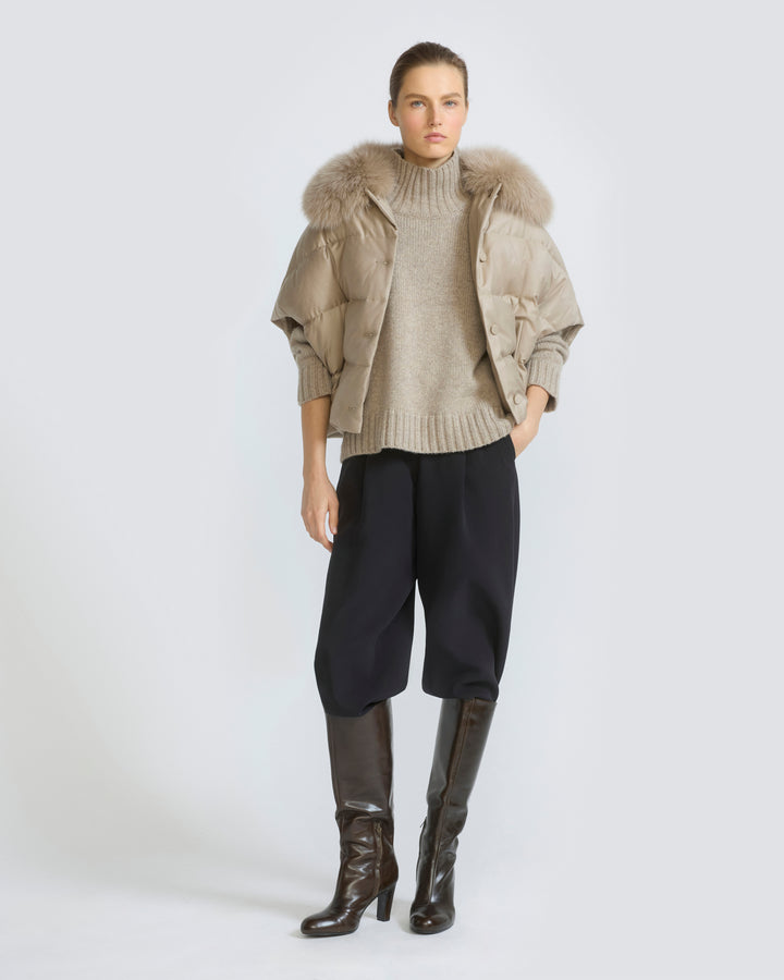 Cape en flanelle avec col amovible en fourrure de renard