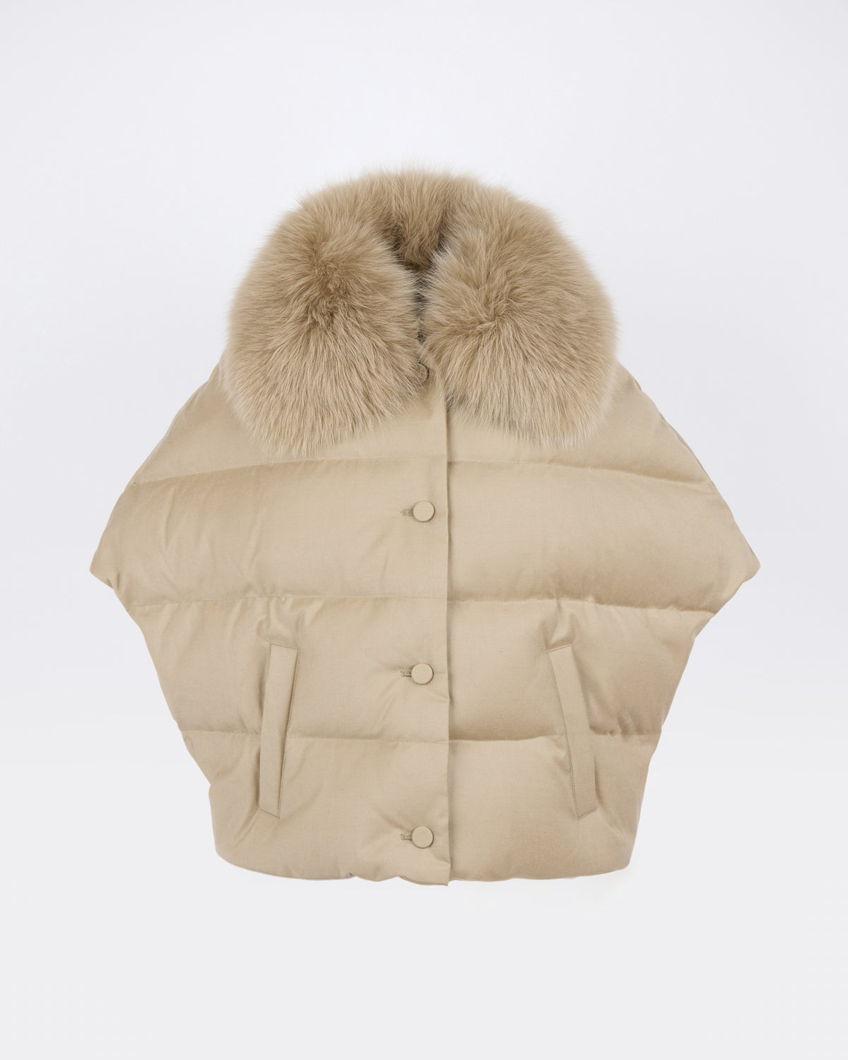 Cape en flanelle avec col amovible en fourrure de renard - Yves Salomon - Nouvelle collection Automne Hiver
