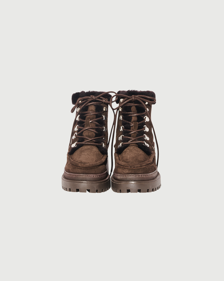 Bottines en cuir suède et agneau mérinillo défrisé- Yves Salomon - Nouvelle collection Automne Hiver