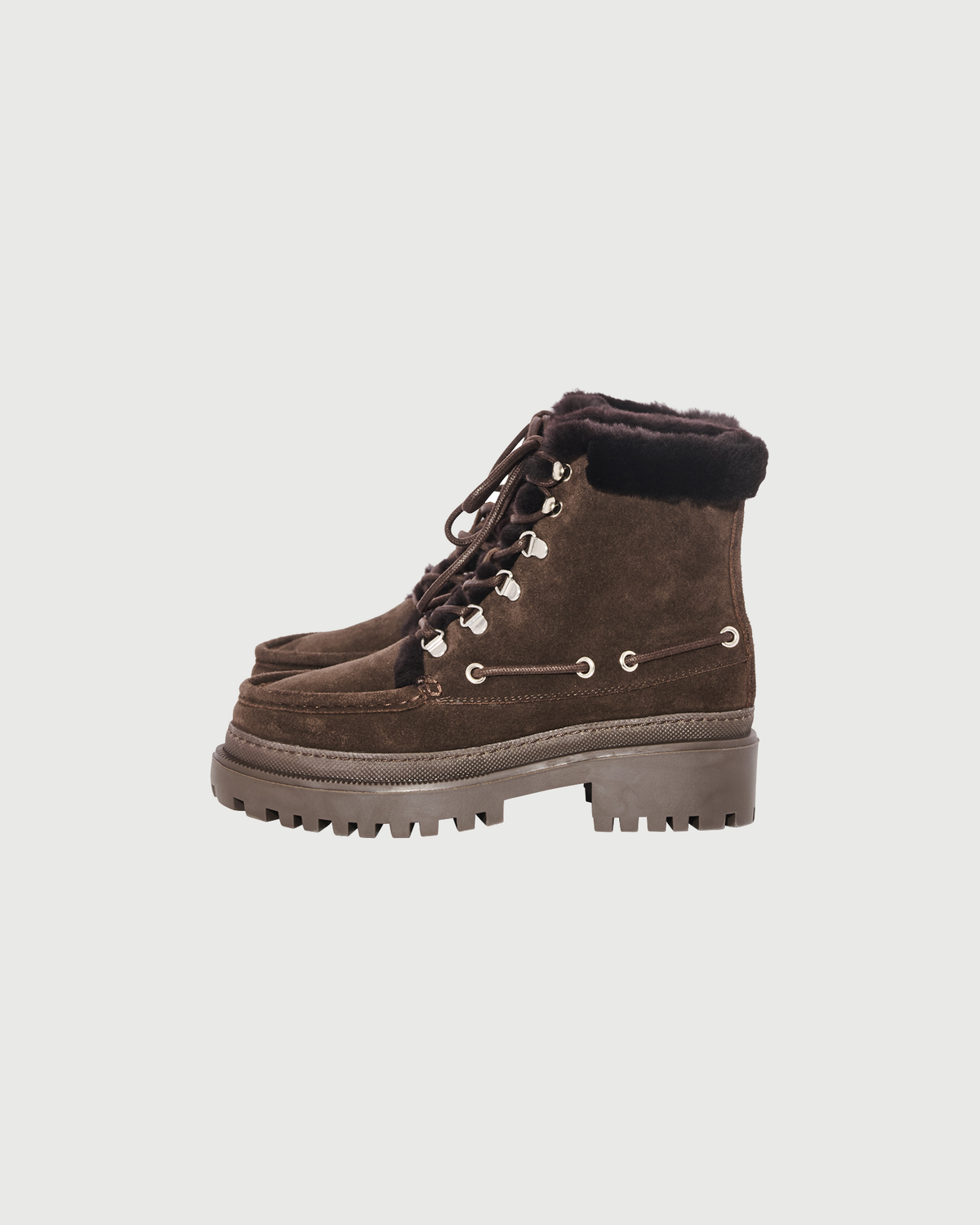 Bottines en cuir suède et agneau mérinillo défrisé- Yves Salomon - Nouvelle collection Automne Hiver