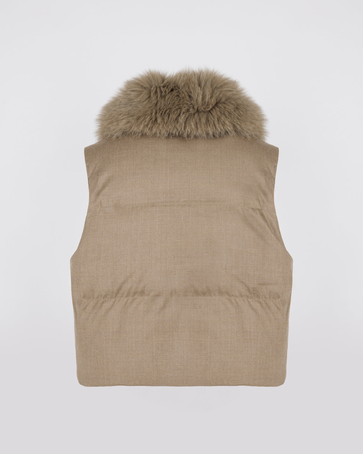 Gilet sans manches en flanelle et col amovible en fourrure de renard - Yves Salomon - Nouvelle collection Automne Hiver