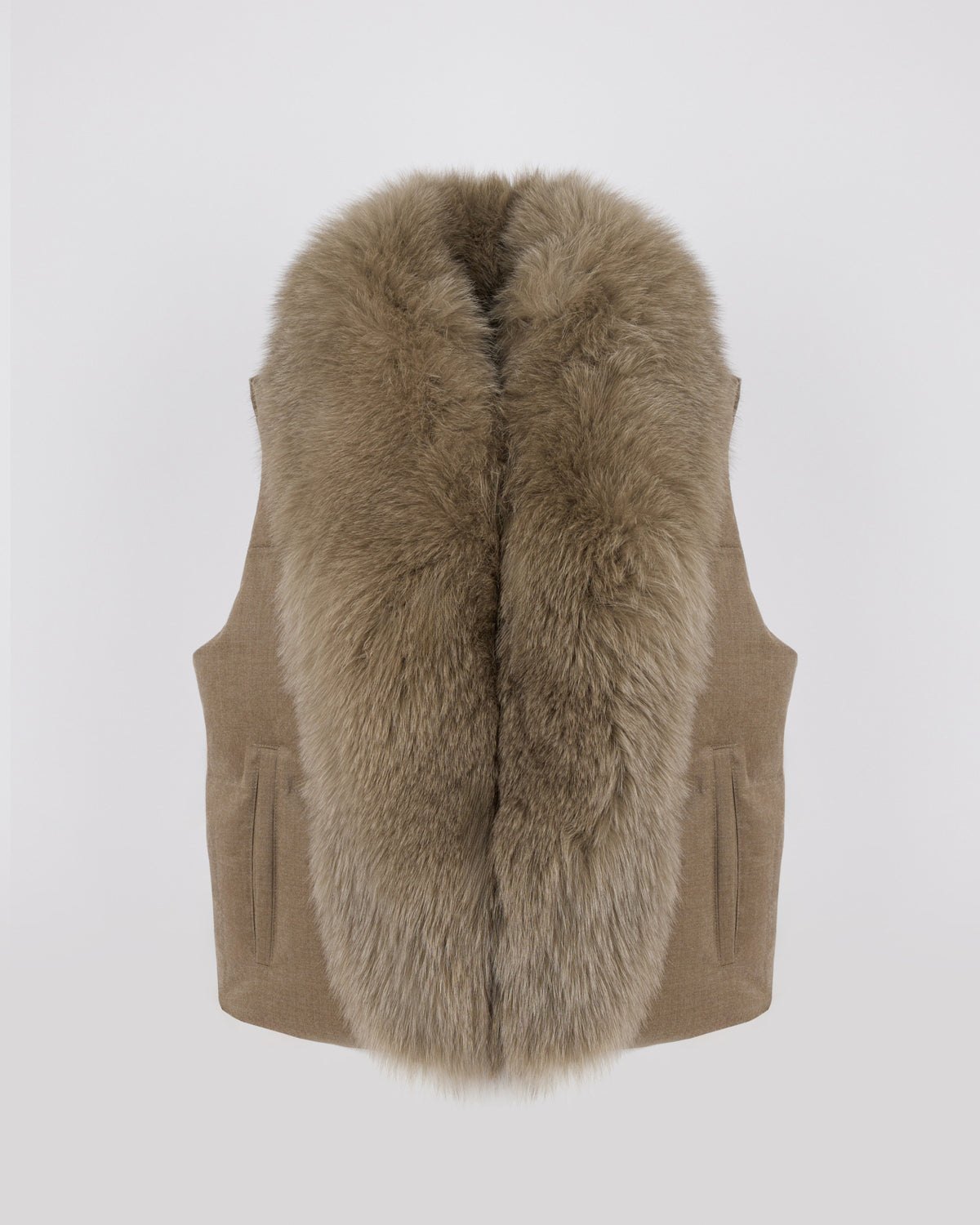 Gilet sans manches en flanelle et col amovible en fourrure de renard - Yves Salomon - Nouvelle collection Automne Hiver